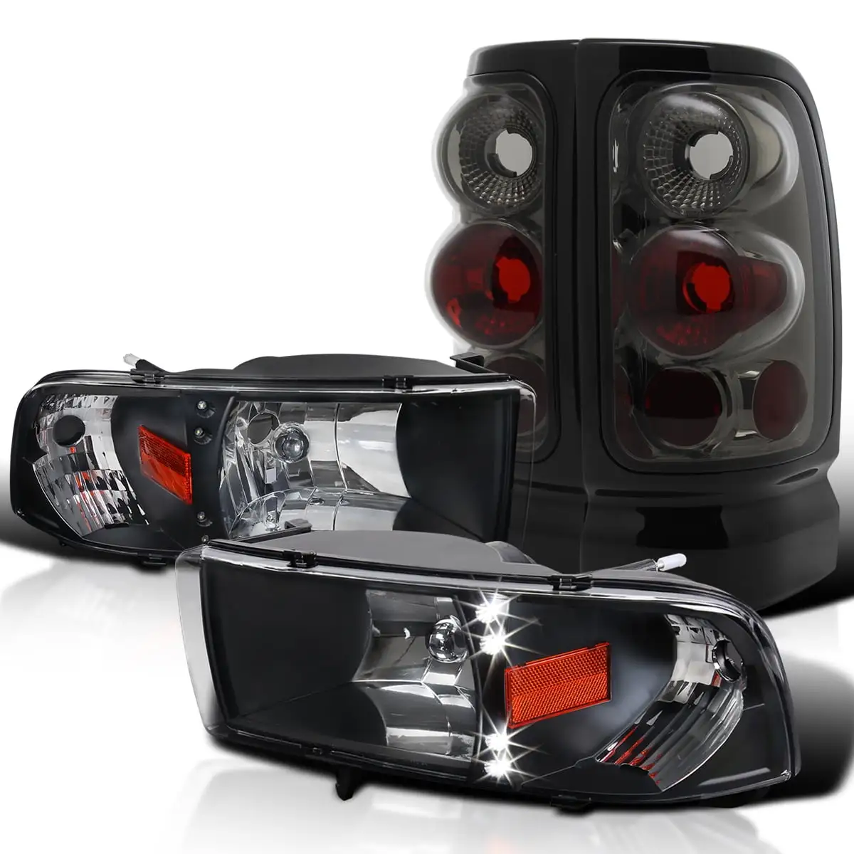 Spec-D Tuning for Dodge Ram Black LED Headlights Smoke Tail Lights