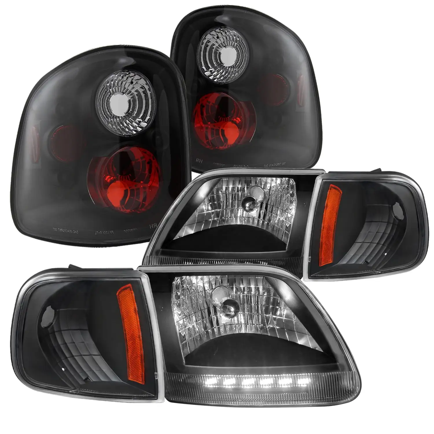 Spec-D Tuning for Ford F150 Euro LED Black Headlights. Corner Lights. Tail Lights