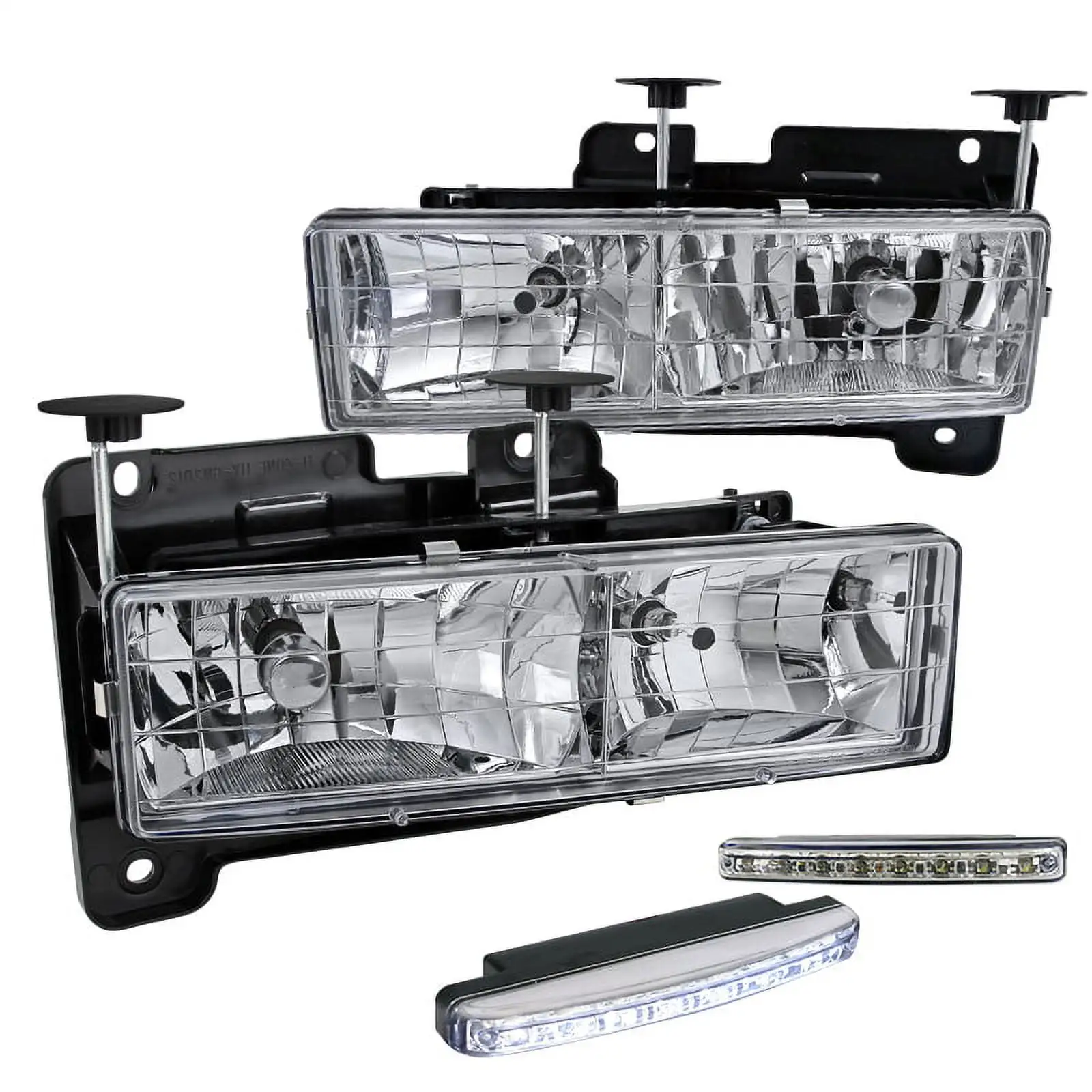 Spec-D Tuning for GMC Chevy C/K Pick Up Sierra Chrome Headlights+8-LED Bumper Fog Lights Lamps