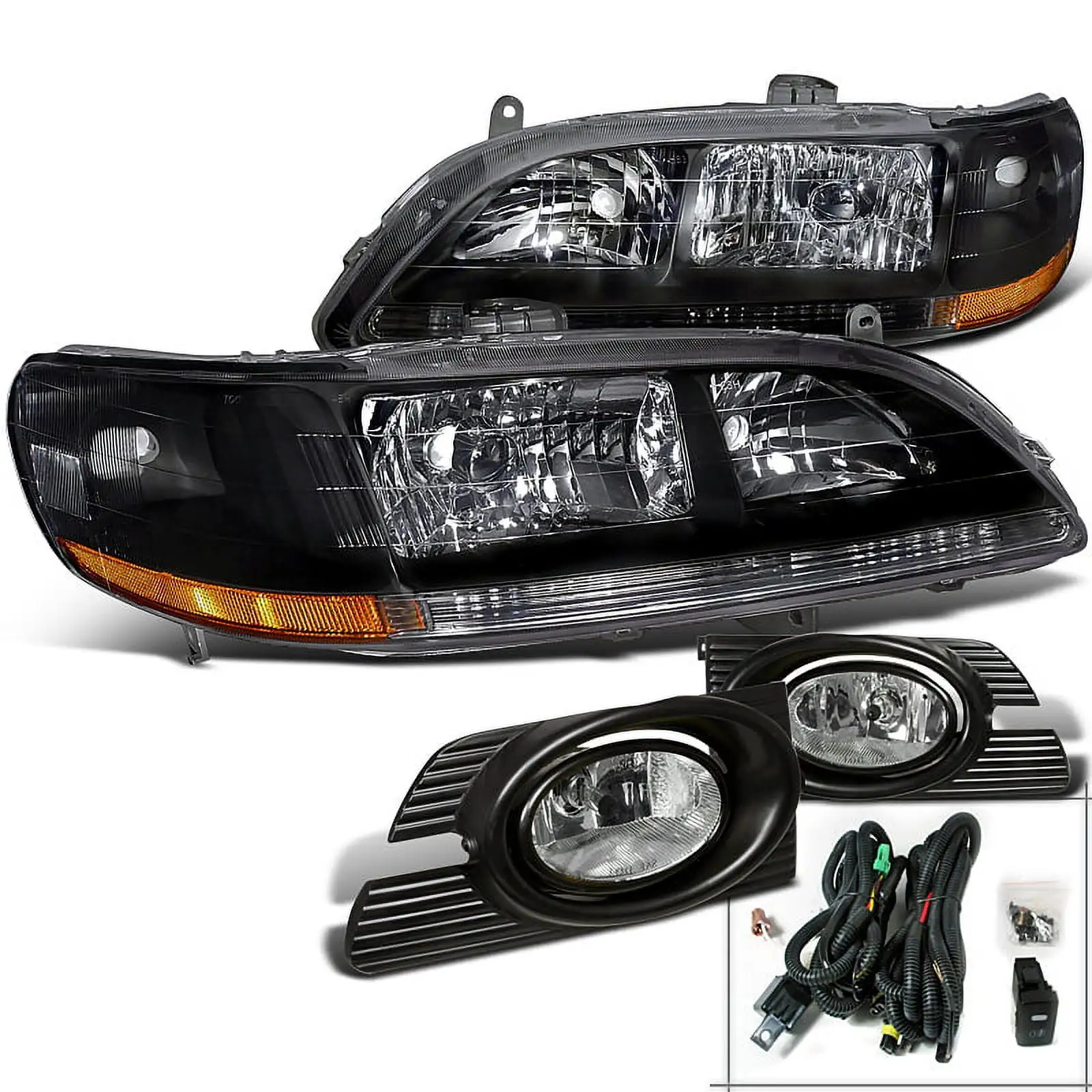 Spec-D Tuning for Honda Accord 4Dr Black Headlights+Clear Bumper Fog Lights