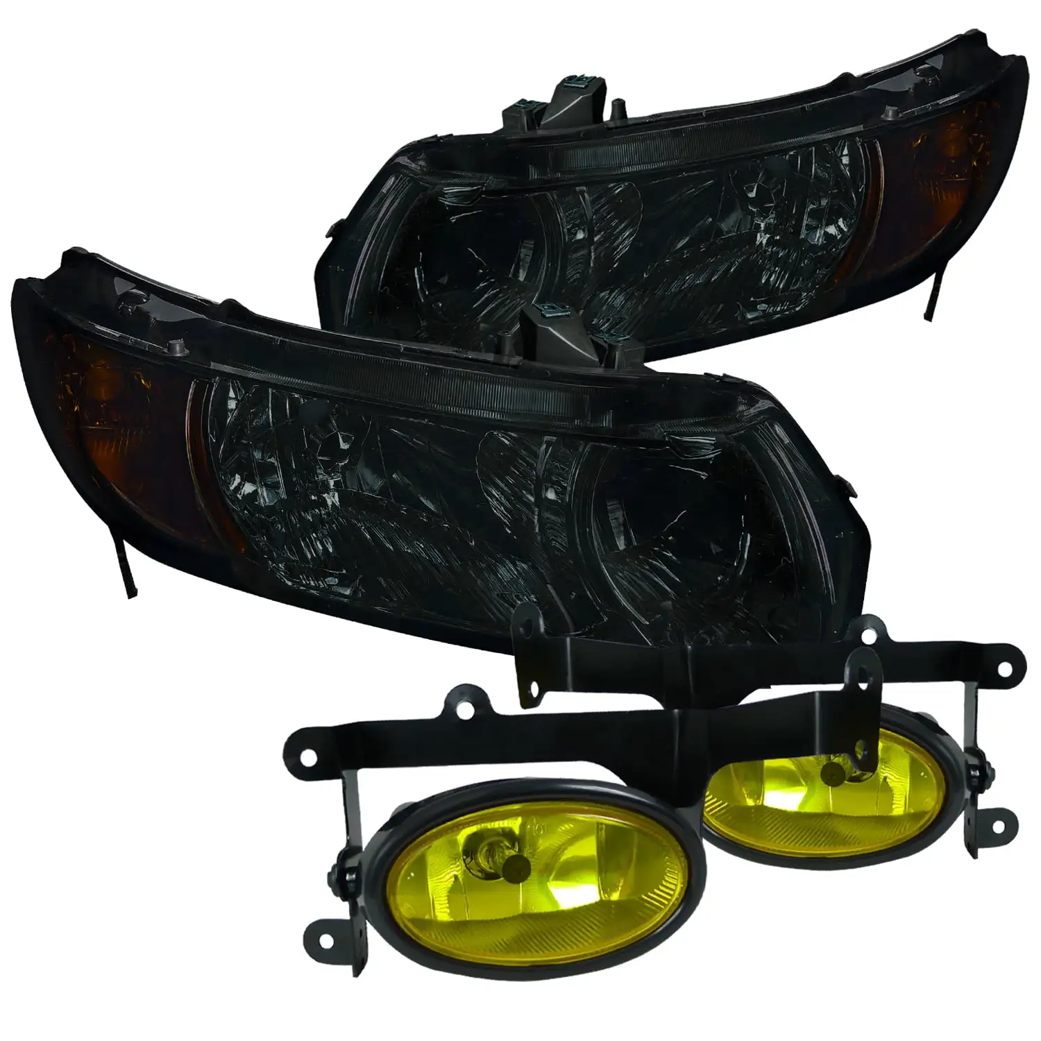 Spec-D Tuning for Honda Civic 2Dr Coupe Smoke Headlights+Bumper Yellow Fog Lights Lamps