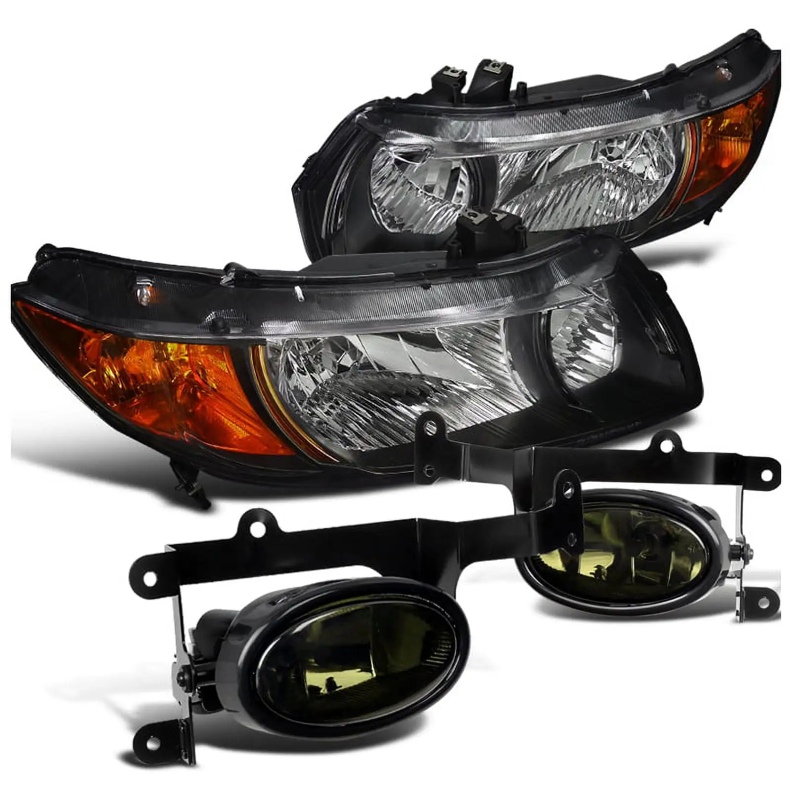 Spec-D Tuning for Honda Civic Coupe 2Dr Black Headlights Head Lamps+Smoke Fog Lights Lamp