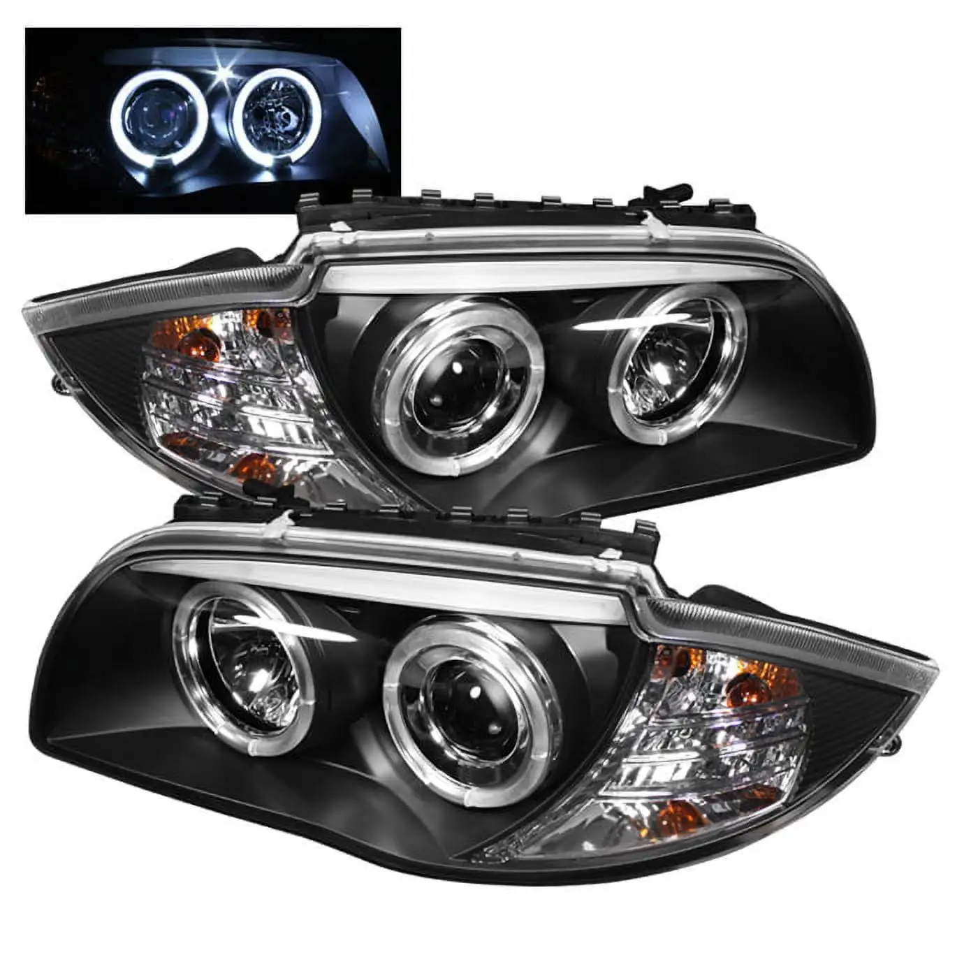 Spyder BMW E87 1-Series 08-11 Projector Headlights - LED Halo - Black - High H1 (Included) - Low H7 (Included)