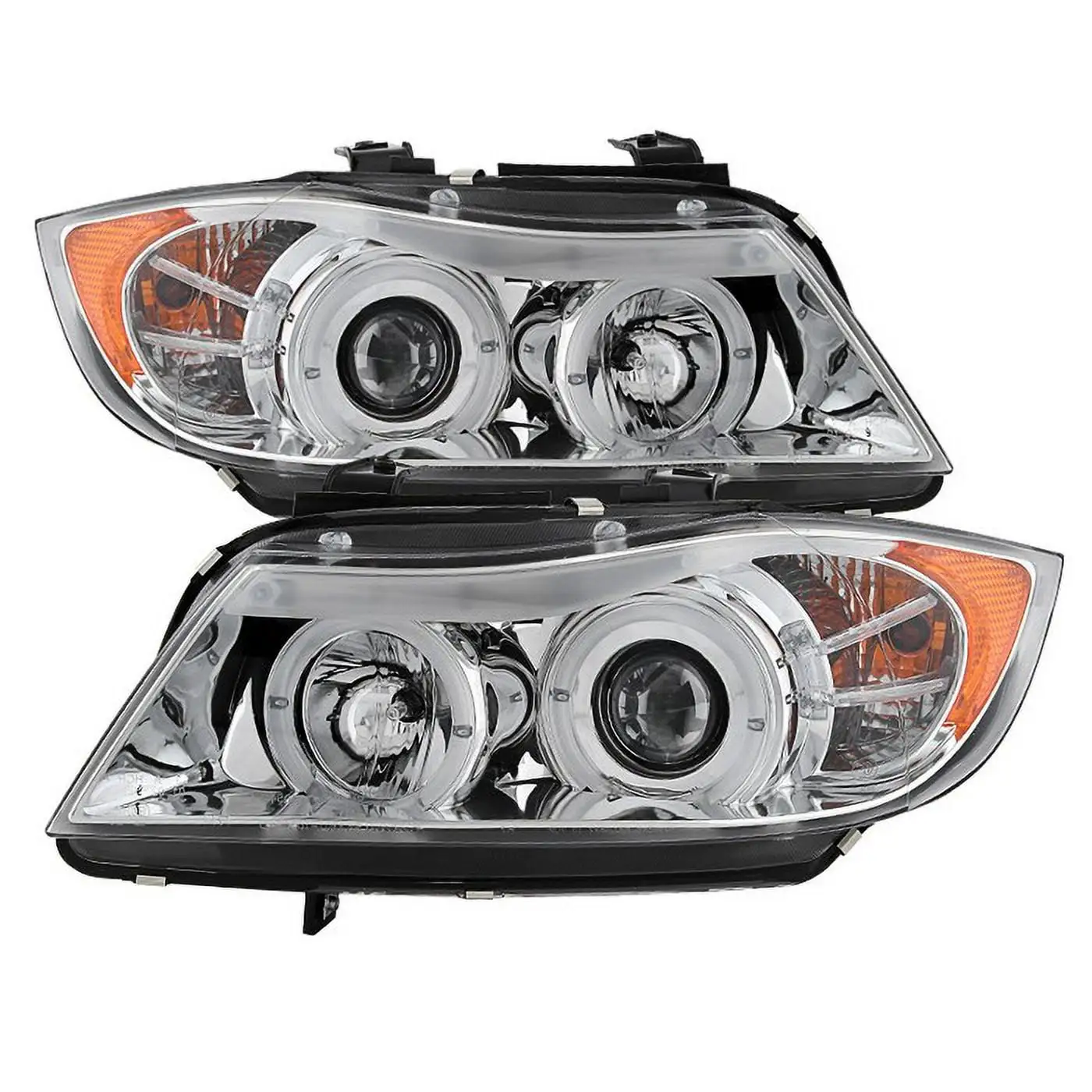 Spyder BMW E90 3-Series 06-08 4DR Projector Headlights - LED Halo - Amber Reflector - Replaceable Eyebrow Bulb - Chrome - High H1 (Included) - Low H7 Fits select: 2007-2008 BMW 328. 2006 BMW 325