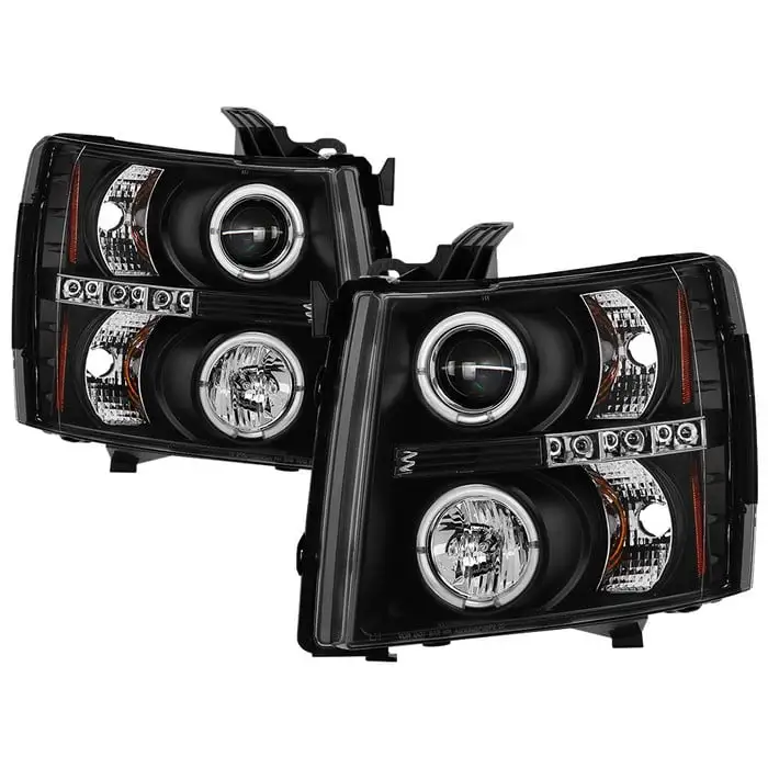 Spyder Chevy Silverado 1500 07-13 2500HD/3500HD 07-14 Projector Headlights - LED Halo - LED ( Replaceable LEDs ) - Black - High H1 (Included) - Low