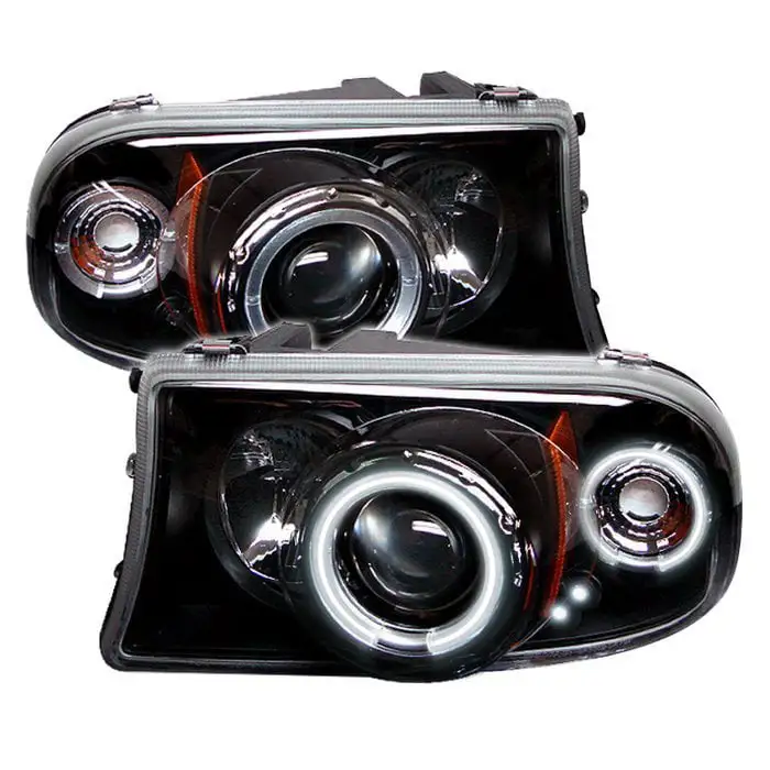 Spyder Dodge Dakota 97-04 / Durango 98-03 1PC Projector Headlights - CCFL Halo - LED ( Replaceable LEDs ) - Black - High H1 (Included) - Low H1 (Incl