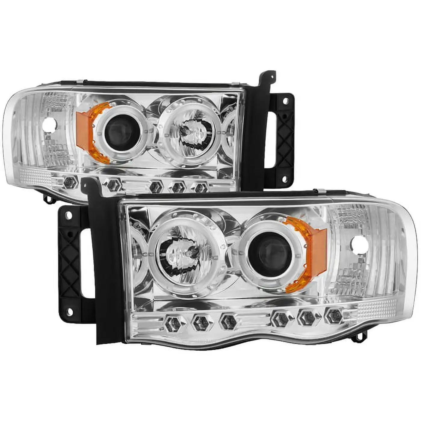 Spyder Dodge Ram 1500 02-05 / Ram 2500/3500 03-05 Projector Headlights - LED Halo - LED ( Replaceable LEDs ) - Chrome - High H1 (Included) - Low H1 (