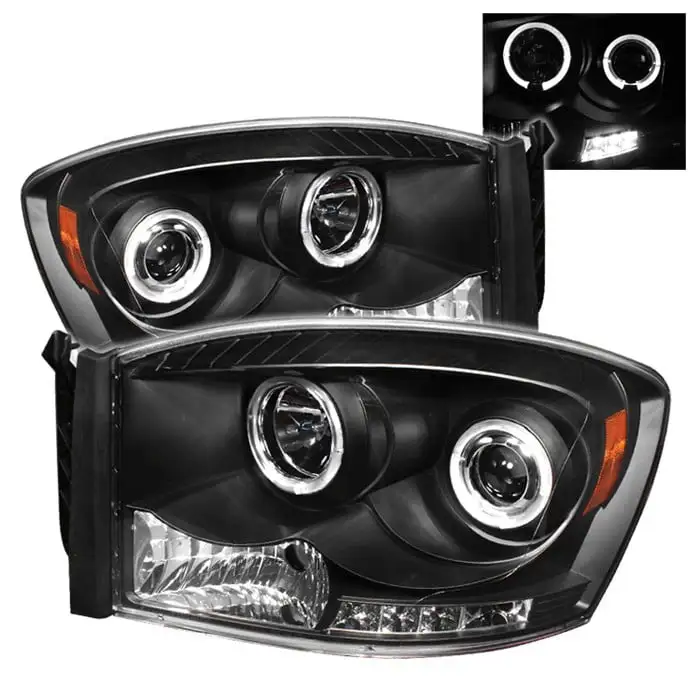 Spyder Dodge Ram 1500 06-08 / Ram 2500/3500 06-09 Projector Headlights - LED Halo - LED ( Replaceable LEDs ) - Black - High H1 (Included) - Low H1 (I