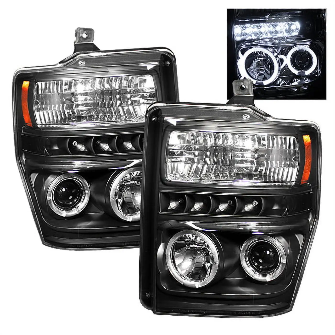 Spyder Ford F250/350/450 Super Duty 08-10 Projector Headlights - LED Halo - LED ( Replaceable LEDs ) - Black - High H1 (Included) - Low H1 (Included)