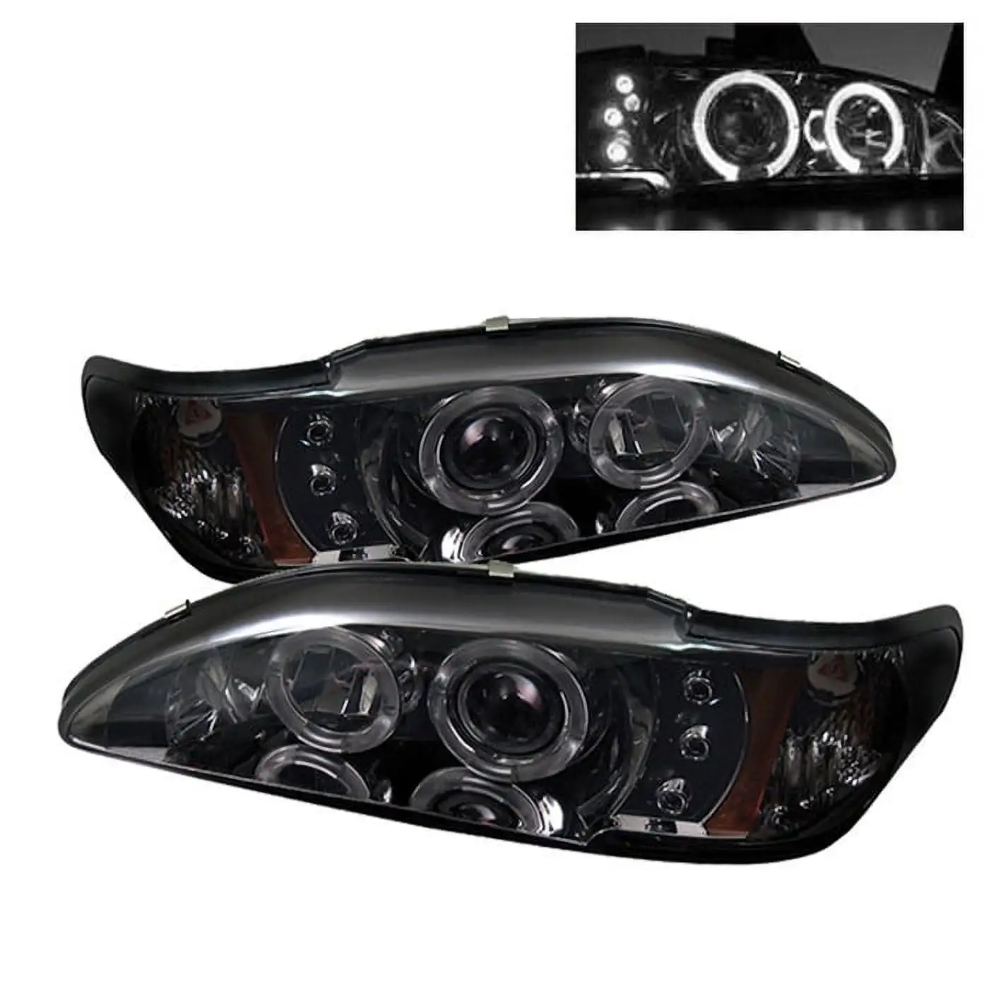 ( Spyder ) Ford Mustang 94-98 1Pc Projector Headlights-LED Halo-Amber Reflector-