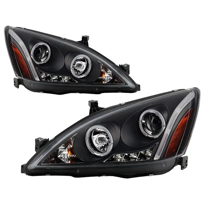 Spyder Honda Accord 03-07 Projector Headlights - LED Halo - Amber Reflector - LED ( Replaceable LEDs ) - High H1 (Included) - Low H1 (Included) - Bla