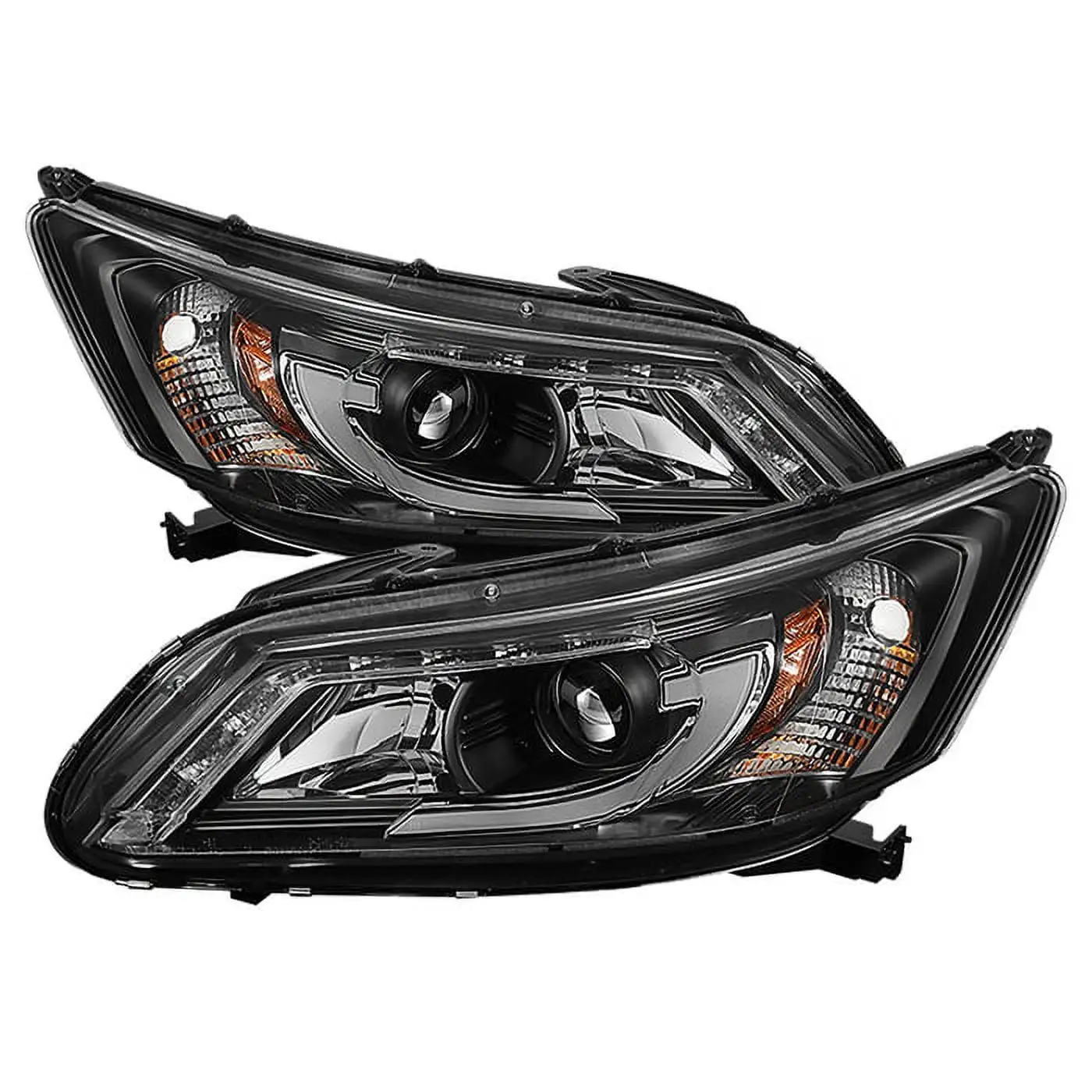 Spyder Honda Accord 2013-2015 4DR Projector Headlights - Light Bar DRL - Black