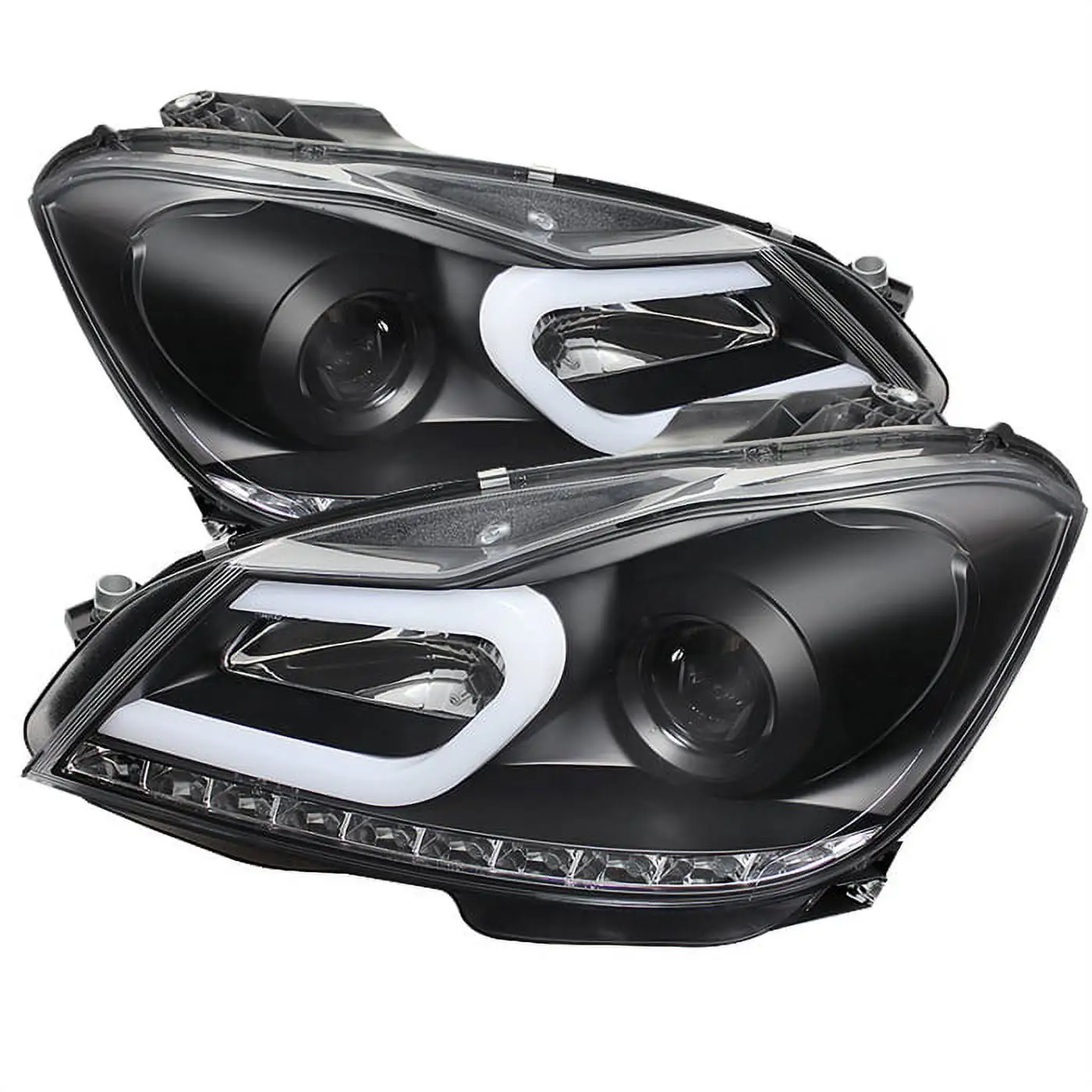 Spyder Mercedes Benz W204 C-Class 12-13 Projector Headlights - Halogen Model Only ( Not Compatible With Xenon/HID Model ) - DRL - Black - High H1 (In