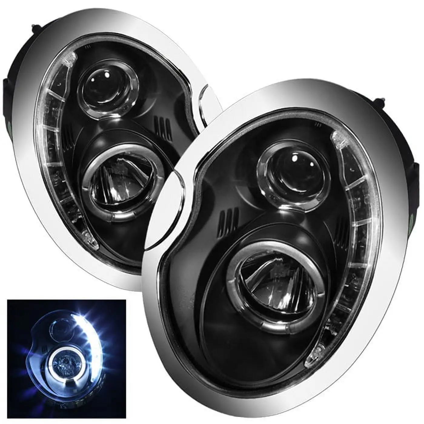 Spyder Mini Cooper 02-06 Projector Headlights - DRL - Black - High H1 (Included) - Low H1 (Included)