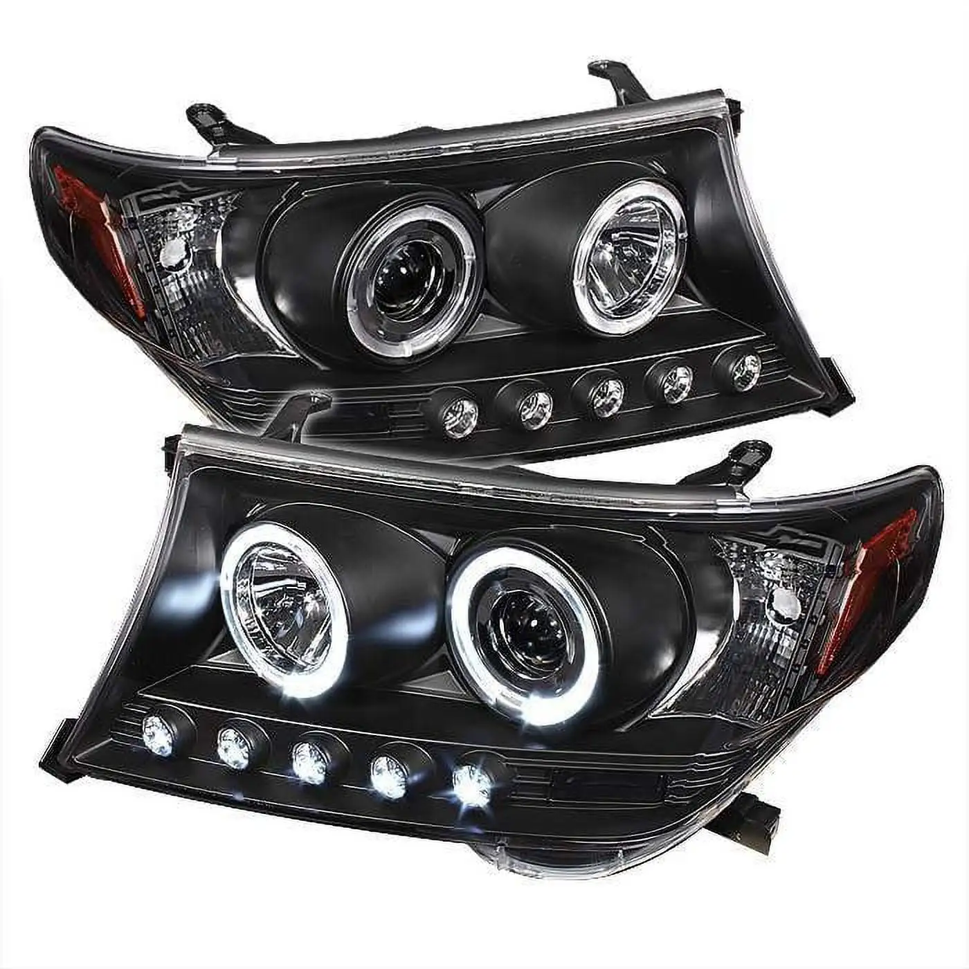 Spyder Toyota Land Cruiser 08-11 Projector Headlights - LED Halo - LED ( Replaceable LEDs ) - Black - High H1 (Included) - Low H1 (Included)