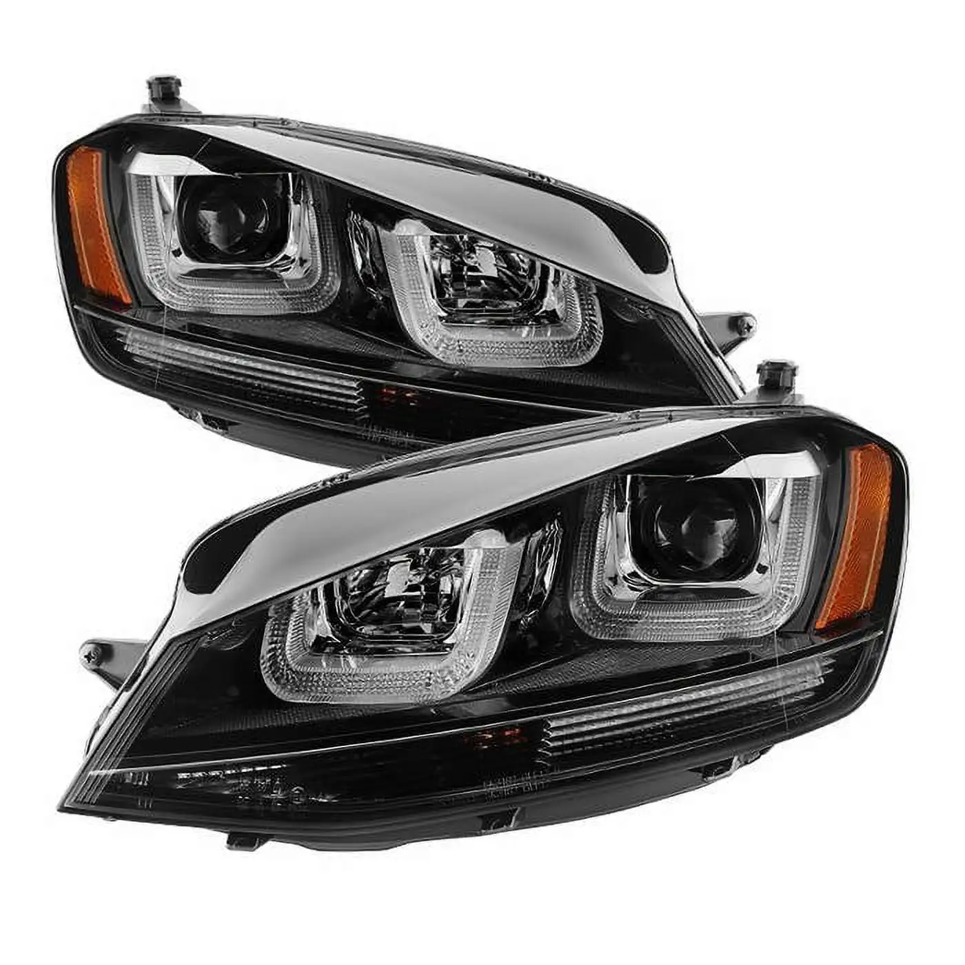 Spyder Volkswagen Golf VII 14-16 Projector Headlights - DRL LED - Black Stripe - Black