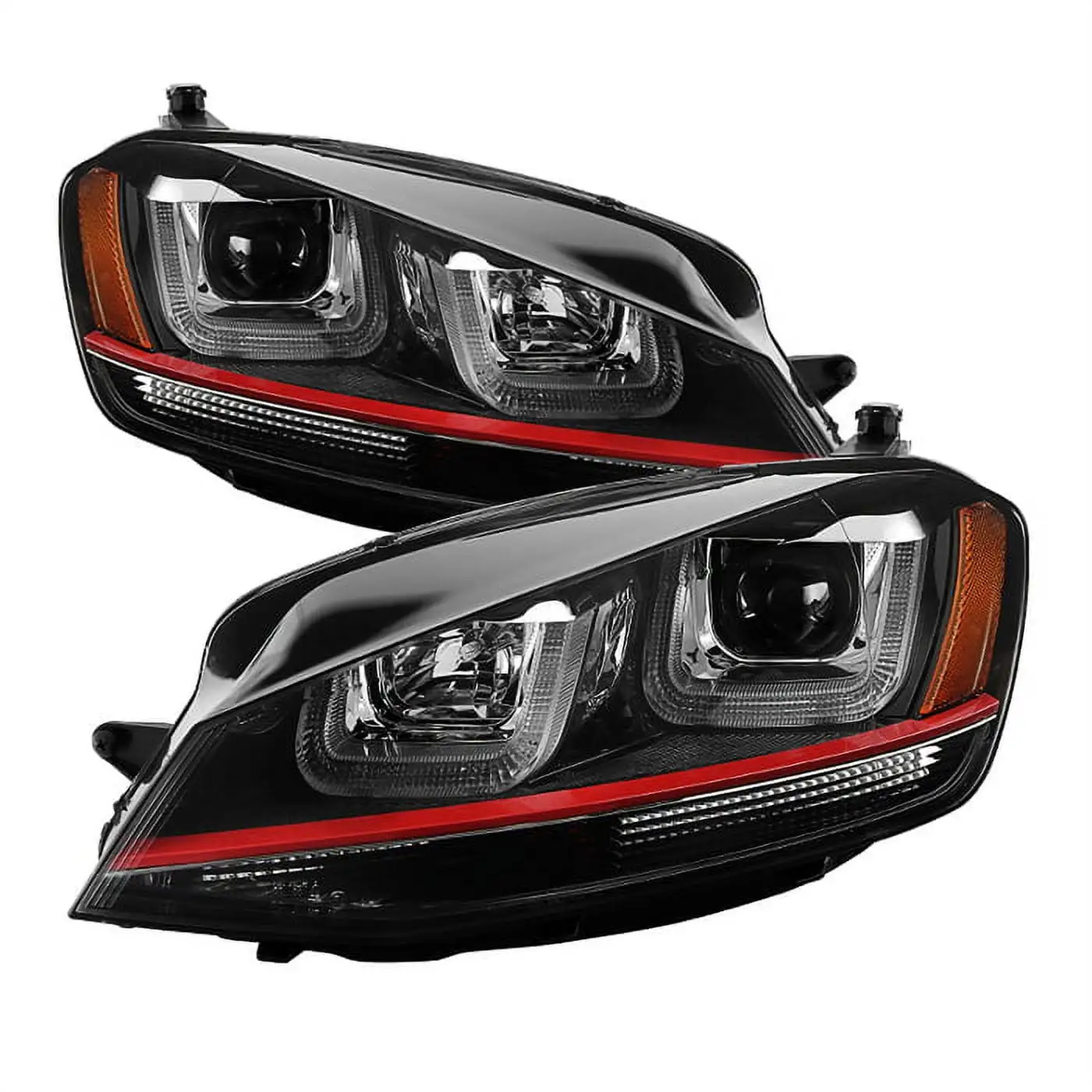 Spyder Volkswagen Golf VII 14-16 Projector Headlights - DRL LED - Red Stripe - Black