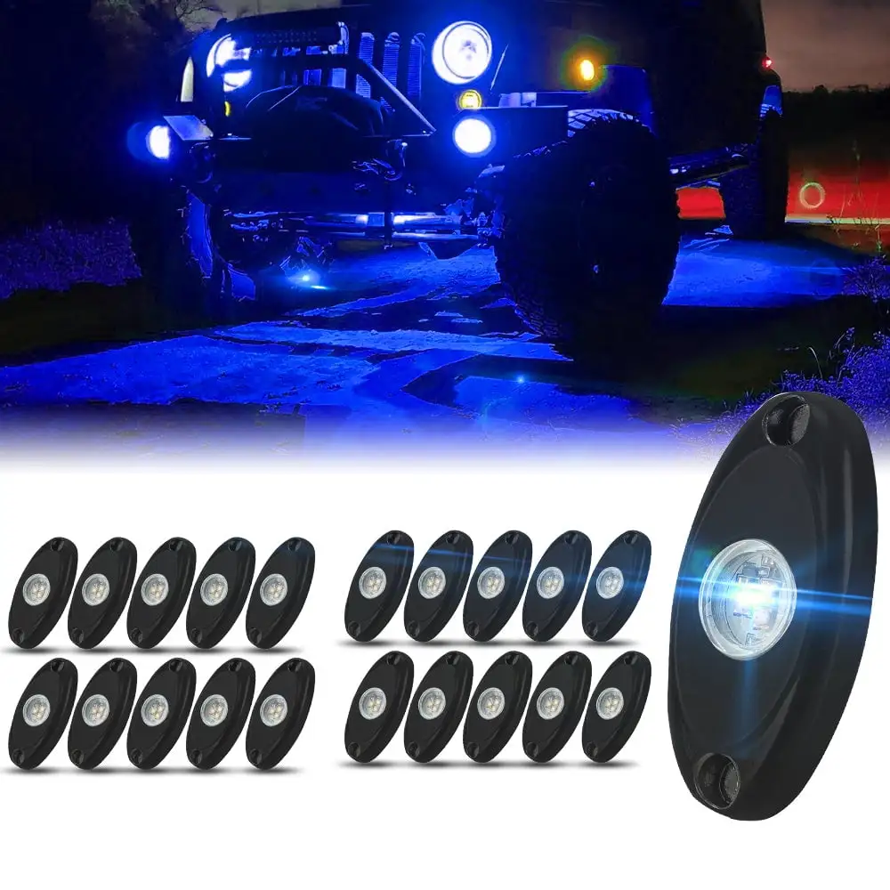 Sunpie 20 Pods Monochromatic Blue LED Rock Lights for Off Road Truck RZR Auto Car Boat ATV SUV