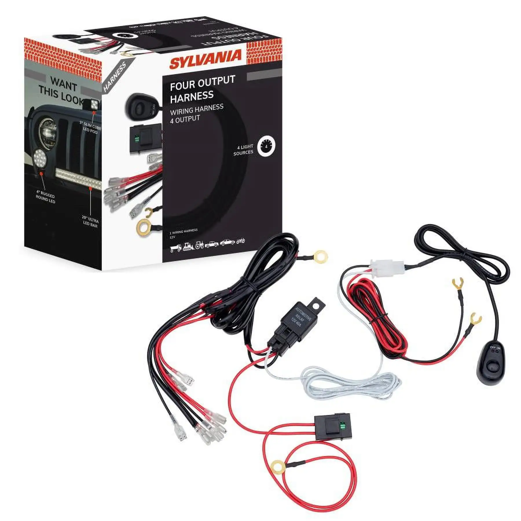 Sylvania 4 Output LED Light Bar and Pod Wiring Harness Kit. 1 Pack