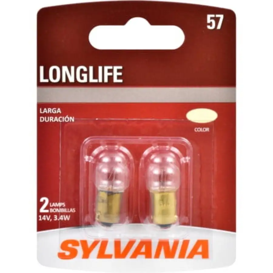 Sylvania 57 Long Life Halogen Auto Mini Bulbs. Pack of 2.