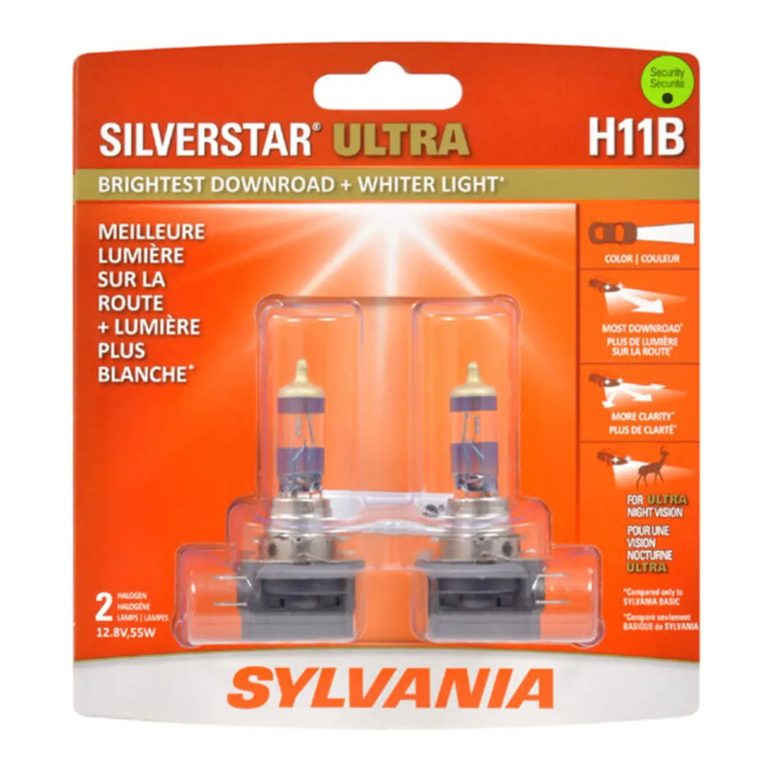 Sylvania H1 SilverStar Ultra White Halogen Headlight Bulbs for Clarity (2 Pack)