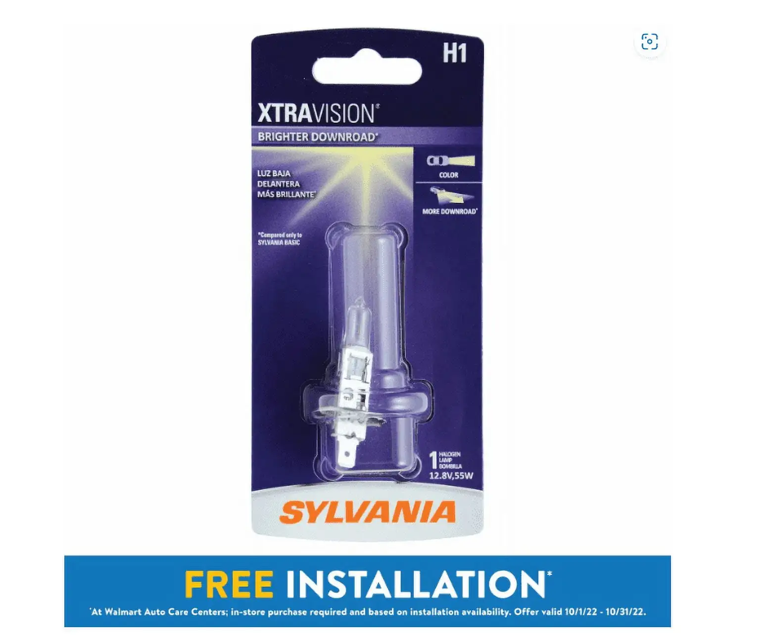 Sylvania H1 XtraVision Halogen Headlight Bulb. Pack of 1