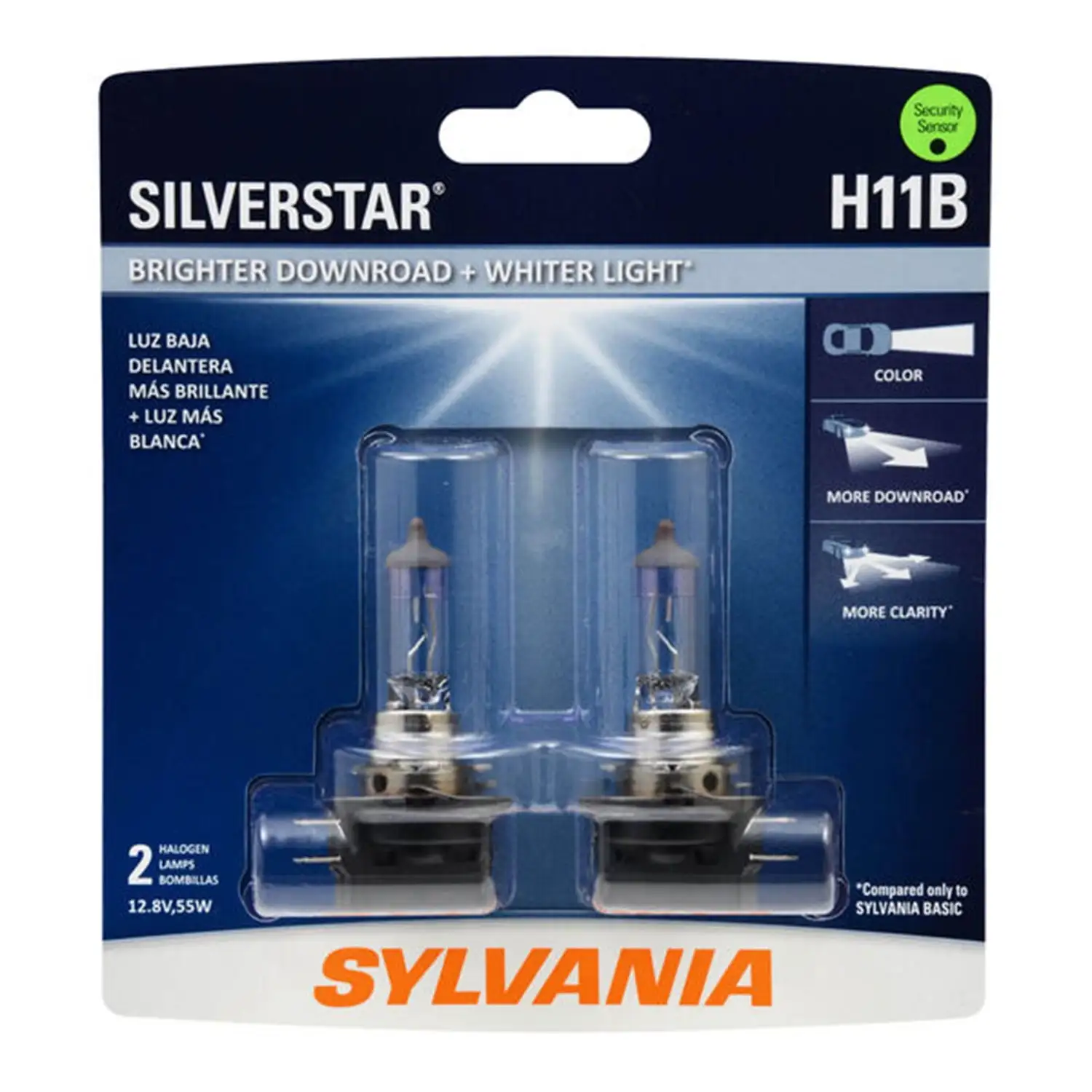 Sylvania H11B SilverStar White Halogen Headlight Bulbs for Clarity (2 Pack)