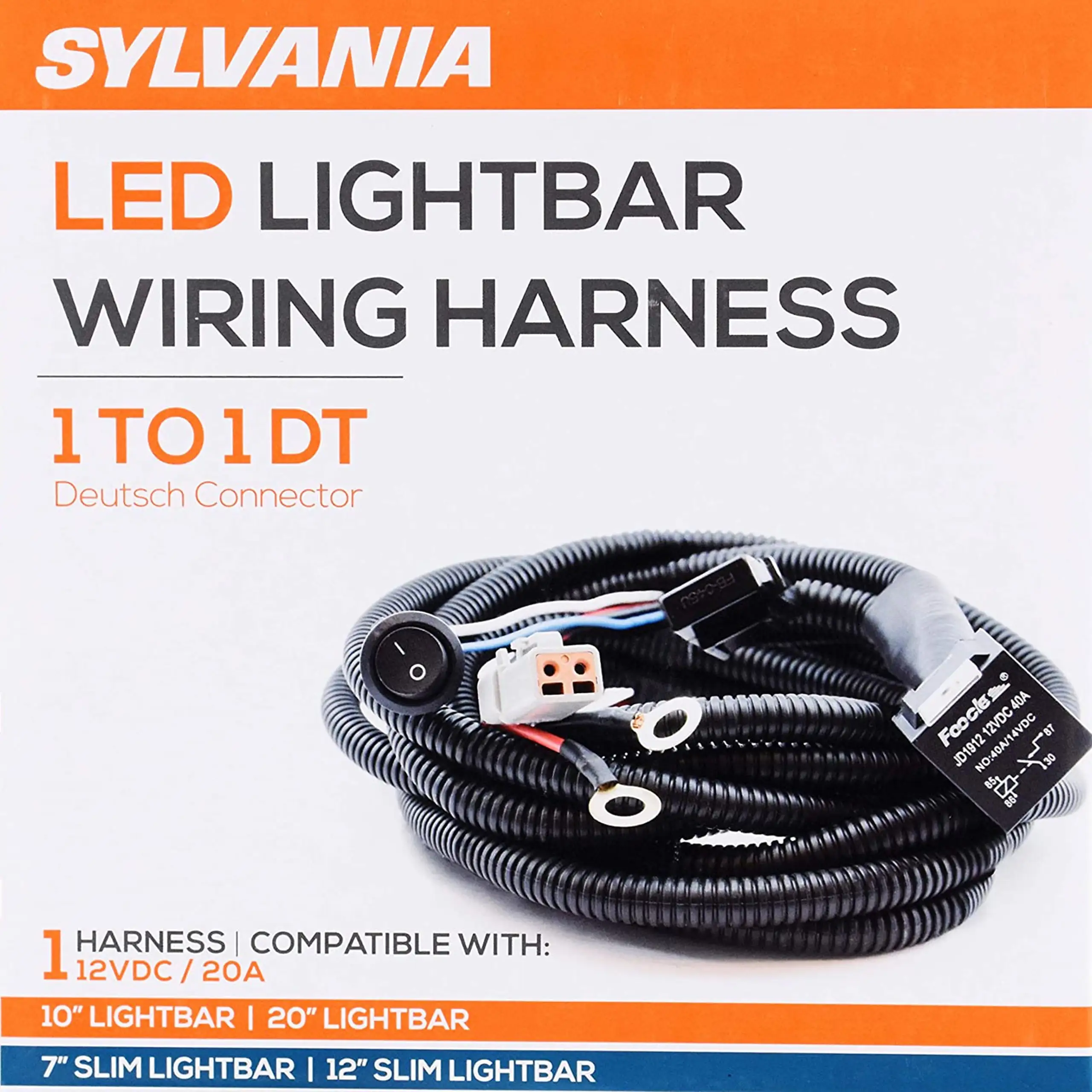 Sylvania - LED Light Bar or Pod Wiring Harness Kit. Weatherproof Deutsch Connector. 12V On Off Switch Power Relay Blade Fuse Off Road Lights LED Work Light. Spot Flood Combo. Single Lightbar. 1 Pack