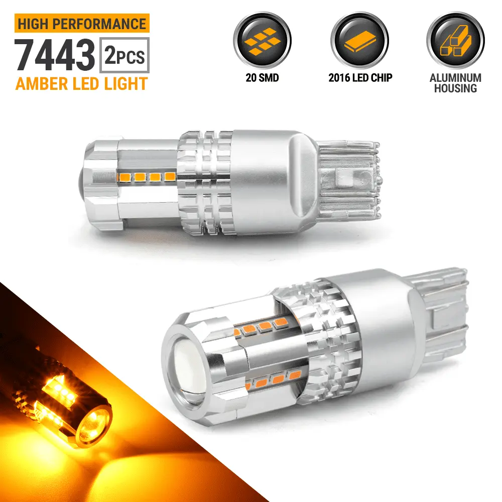 Syneticusa 7443 LED Amber Yellow DRL Turn Signal Parking Side Marker Light Bulbs