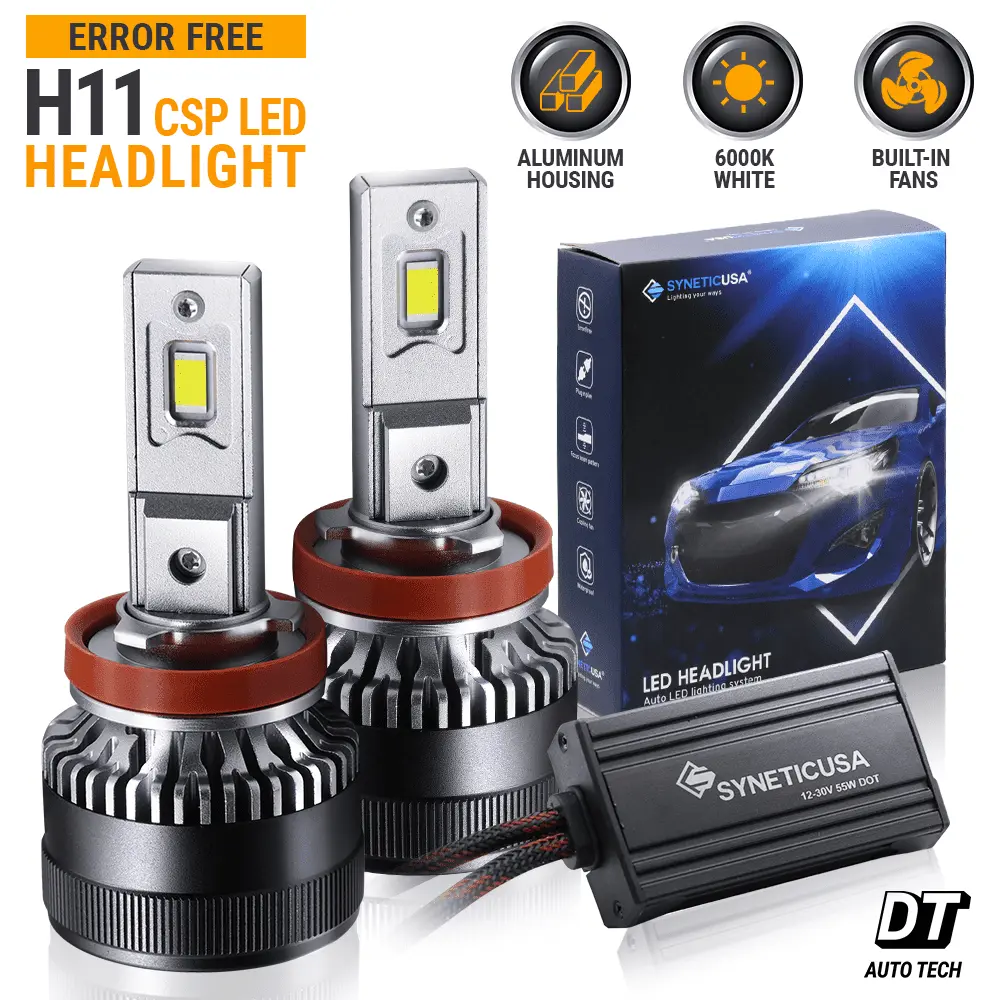 Syneticusa CANBUS H11 LED Headlight Bulbs Kit CSP 6000K High Low Beam Light