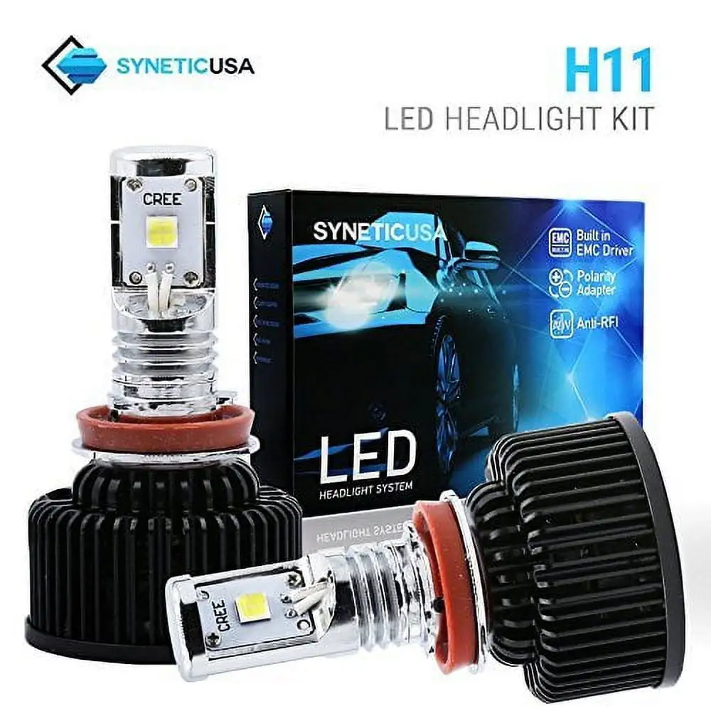 Syneticusa H11/H9/H8 LED Headlight Bulbs Conversion Kit High Beam Fog Light Bulb 80W 8800LM XHP50 Built-In EMC Anti-RFI 6000K White