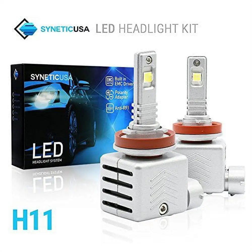 Syneticusa H11/H9/H8 LED Low Beam Headlight Conversion Kit Light Bulbs 80W 10000LM XHP50 Built-In EMC Anti-RFI 6000K White