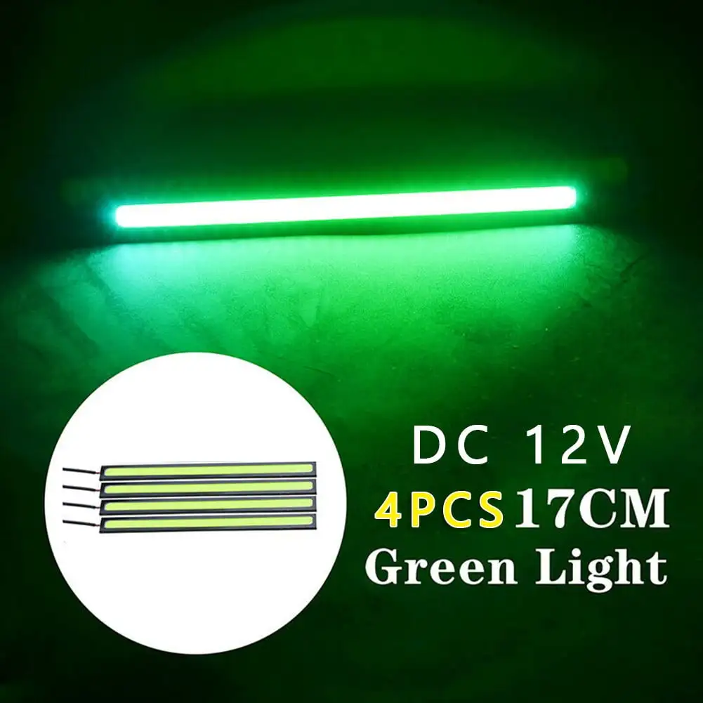 UHUSE 4pcs 12V LED DRL Daytime Running Light Strip Fog Cob Car Driving Lamp Green