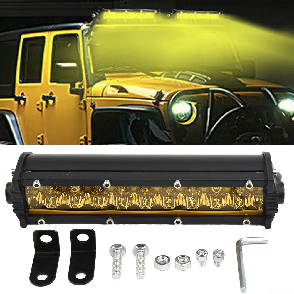 UHUSE 7-Inch Car 4WD Truck LED Work Fog Light Bar Off-Road Driving Lamp 60W Yellow