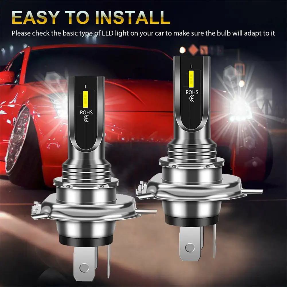 UHUSE H4 LED Headlight Bulbs Conversion Kit Super High/Low Beam 4000LM 6000K White 2pc