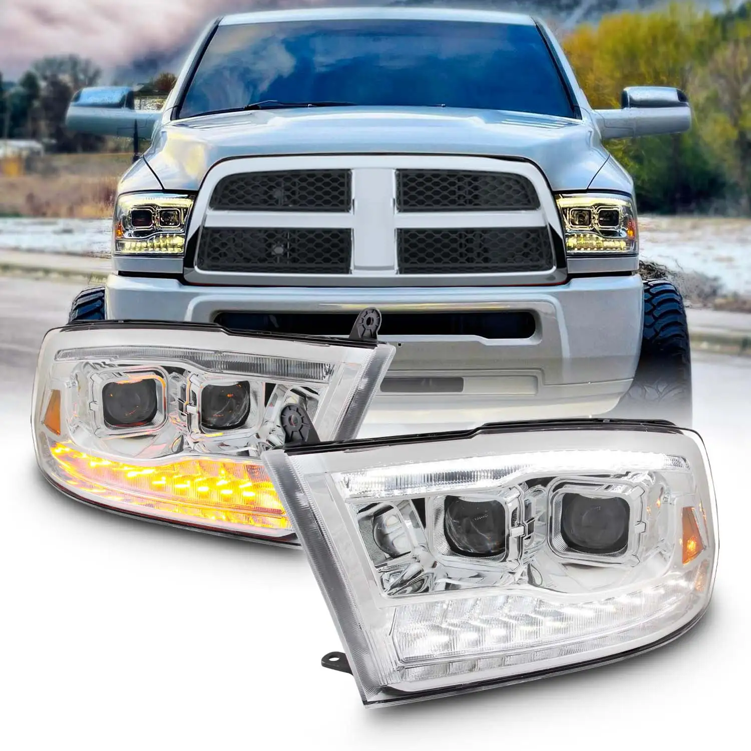 [Upgrade] Fit Dodge Ram 09-18 LED/DRL Switchback Bar Projector Headlights Lamps Fits select: 2013-2018 RAM 1500. 2009-2012 DODGE RAM 1500