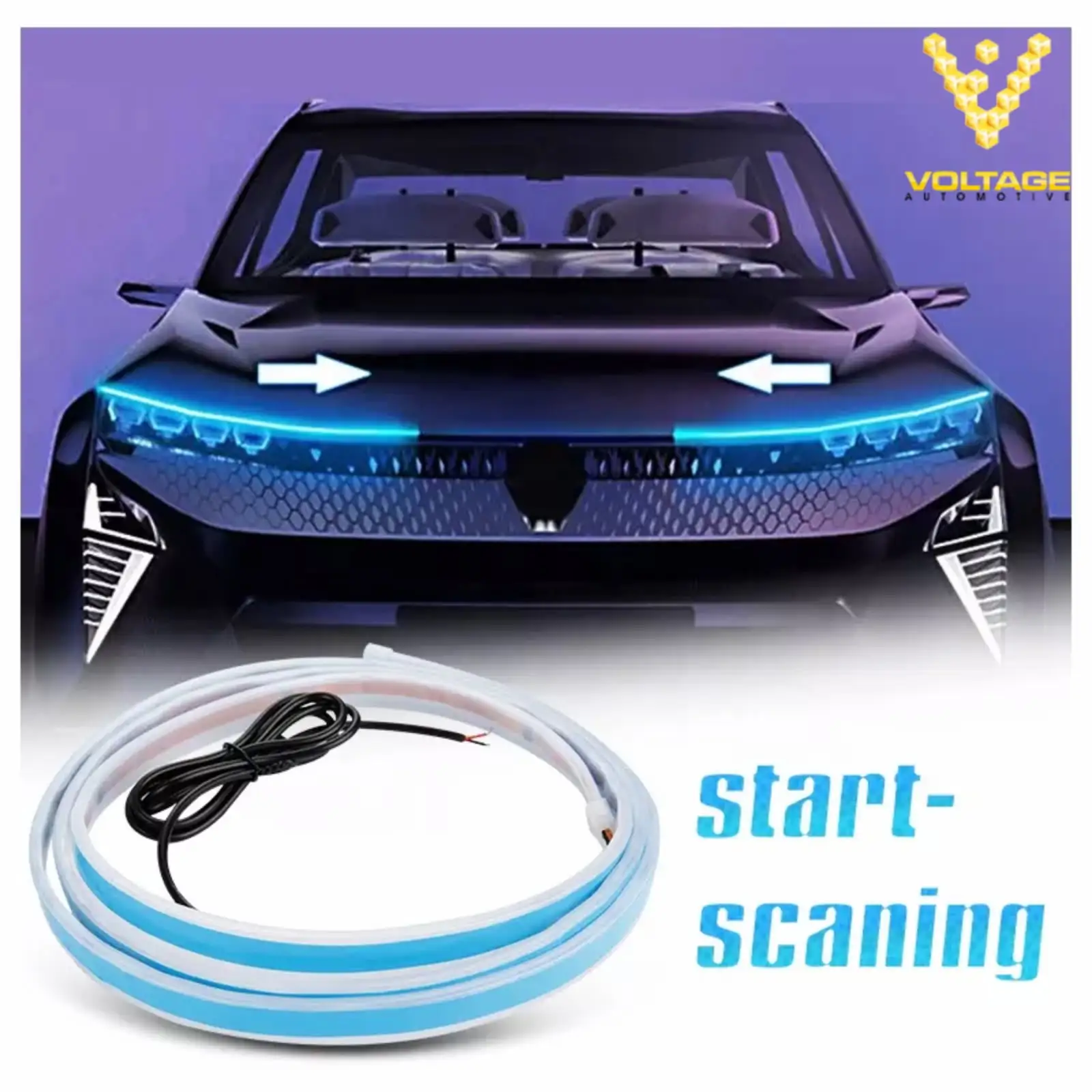 Voltage Automotive New Universal 1.5M Start-scan LED Car Hood Light Flexible Daytime Running Lights Strip Deacorative Lamp Accessories.White