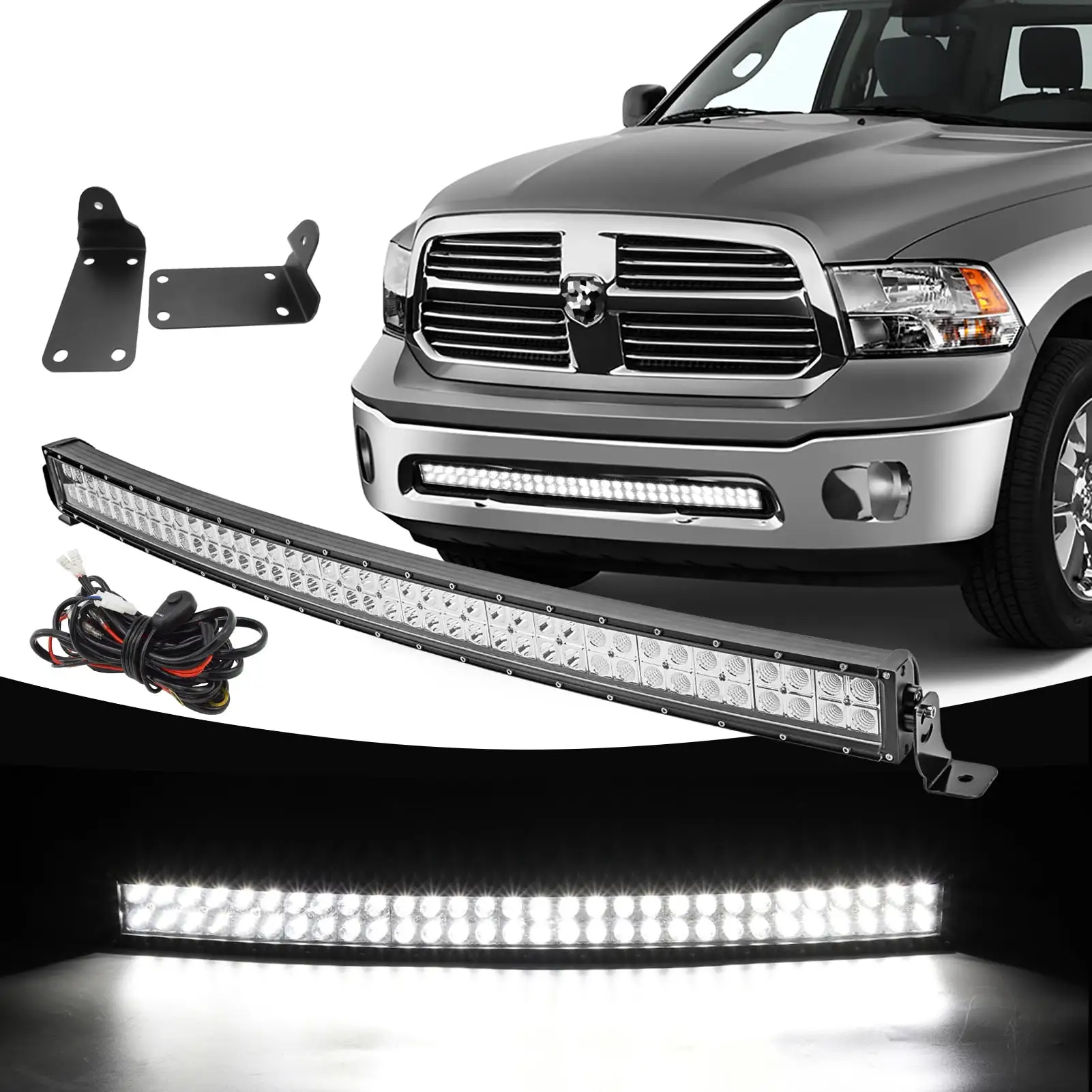 WEISEN - Fits 10-19 Dodge Ram 2500 3500 Front Bumper Brackets + LED Light Bar + Wire Kit