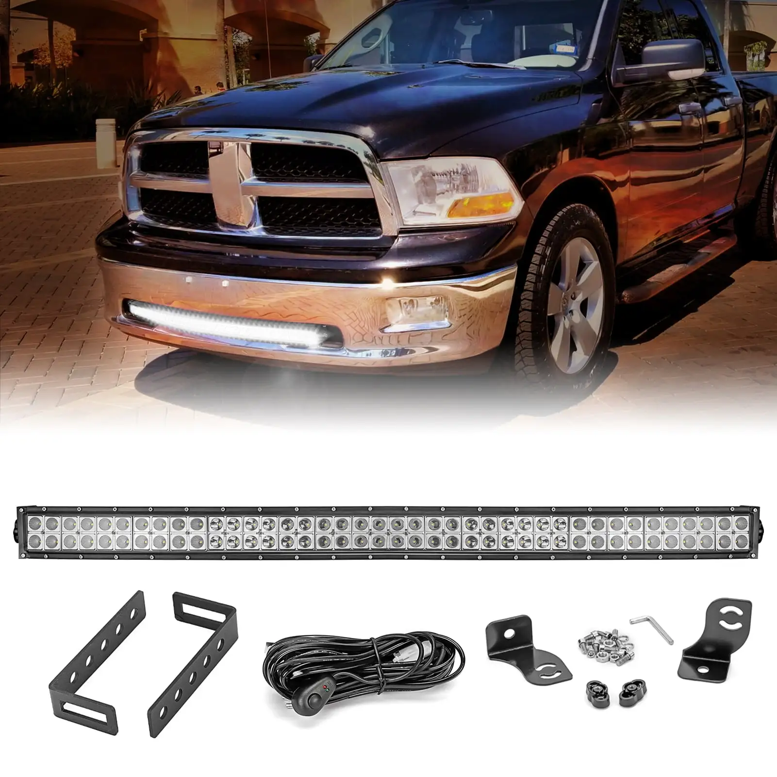 WEISEN - Front Grille Bumper 42'' LED Light Bar + Brackets + Wire Kit for Dodge RAM 1500 Express Sport