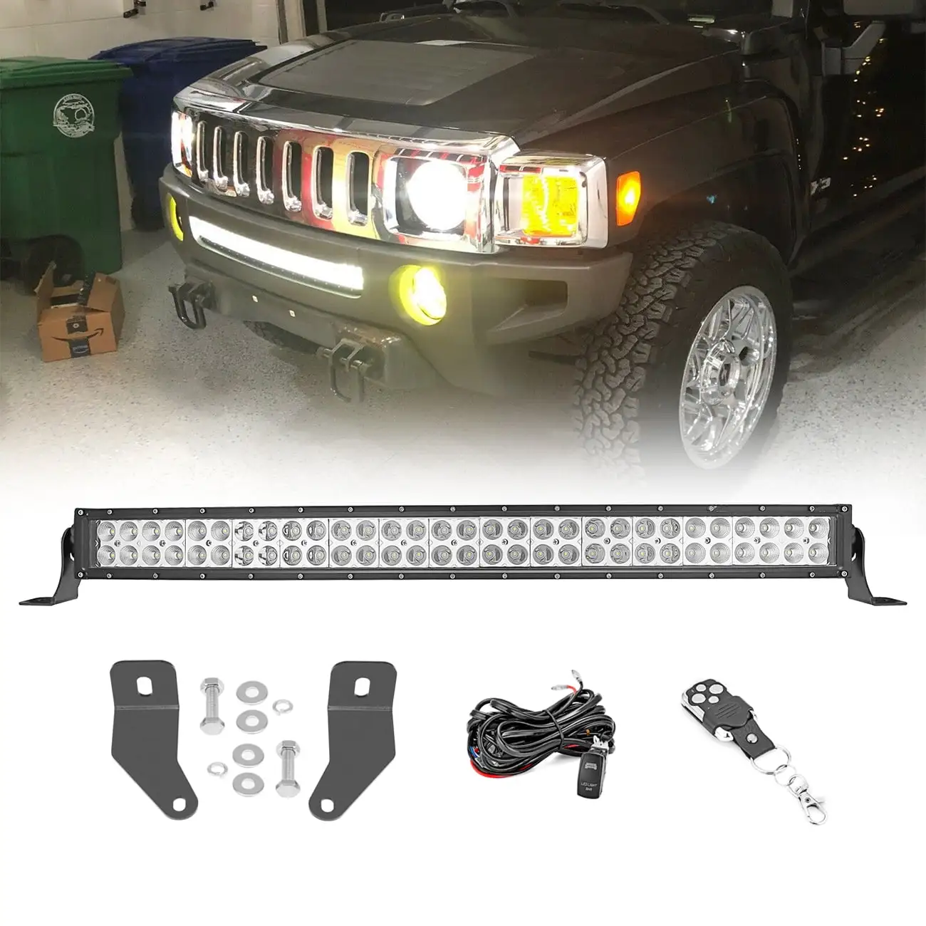 WEISEN - Lower Bumper Brackets 30 Curved LED Light Bar Wire Kit for 06-10 Hummer H3