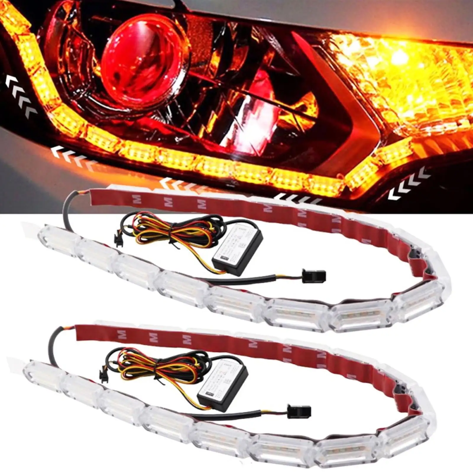 XUKEY Pair LED Daytime Running Light Turn Signal Strip Headlight Sequential DRL Lamp Universal