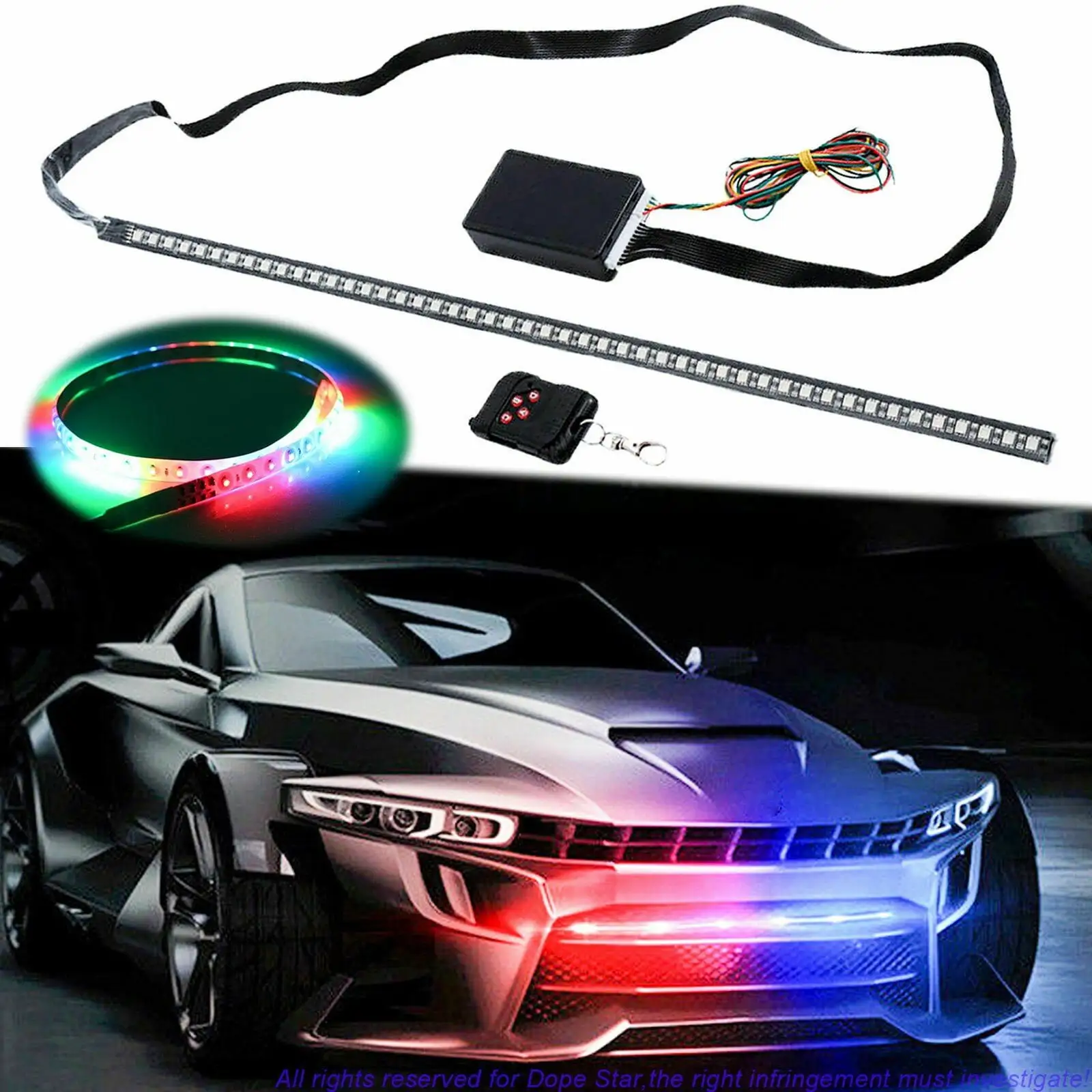 Xotic Tech RGB Knight Rider LED Scanner Light Strip. 21'' 48-SMD Multicolored LED Flash Strobe Light Bar Kit for Car Interior Exterior Hood Grille Trunk