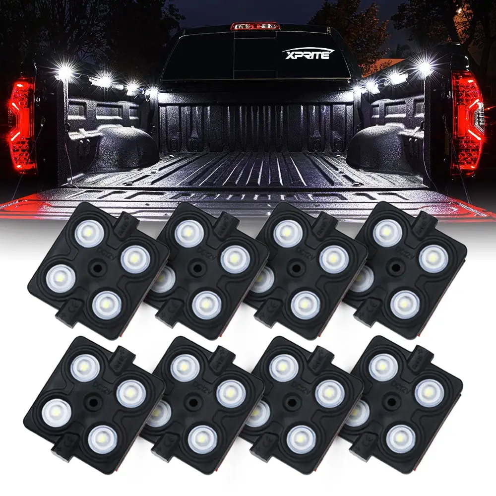 Xprite Professional Universal White 8pc Square Rock Light Pods Truck Bed Lighting Kit with Switch Fits select: 1975-2022 FORD F150. 1999-2022 CHEVROLET SILVERADO