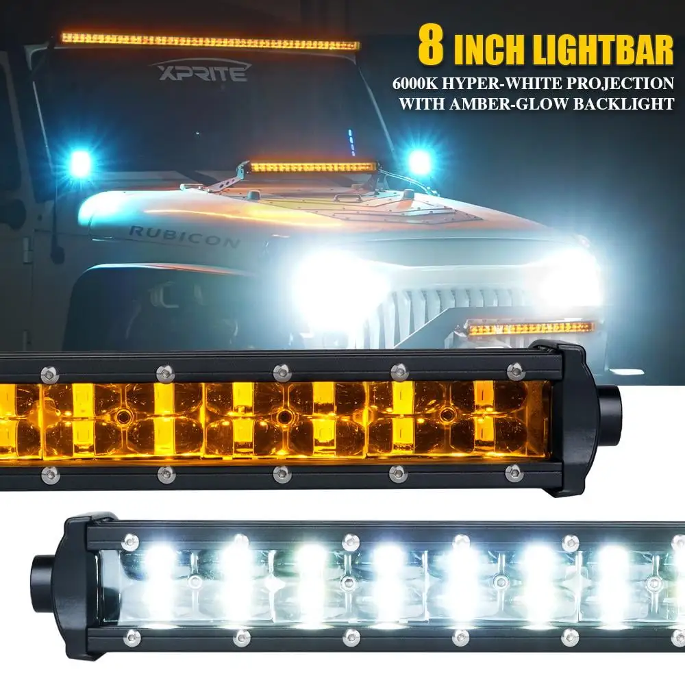 Xprite USA WL-C8AMBER-36SS Sunrise Series 8 in. Double Row LED Light Bar with Amber Backlight