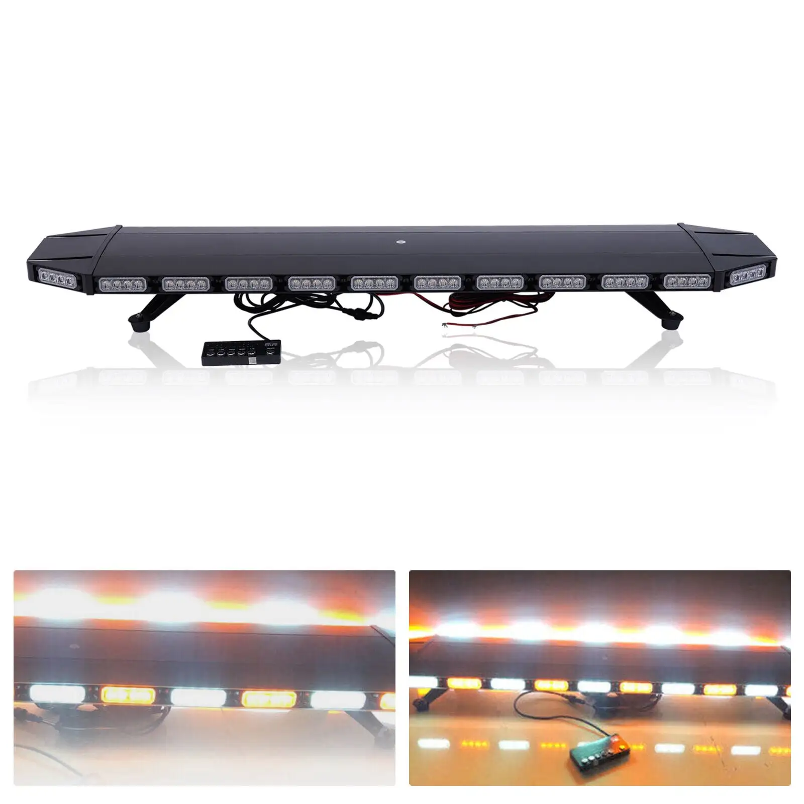 ZhdnBhnos 47'' 104-LED Strobe Light Bar Emergency Warn Beacon Tow Truck Response Amber+White IP65 Waterproof