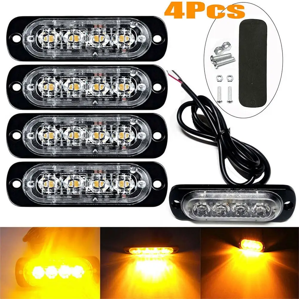 SUKIY 4X 4 Led Amber Grille Light Lightbar Truck Van Off-Road Car Urgent Light 12-24V