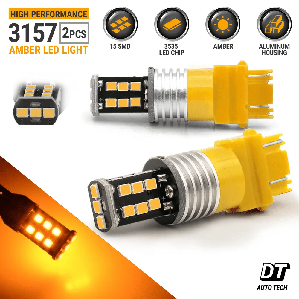 2X 50W 3157 LED Amber Yellow Turn Signal Parking DRL High Power Light Bulbs