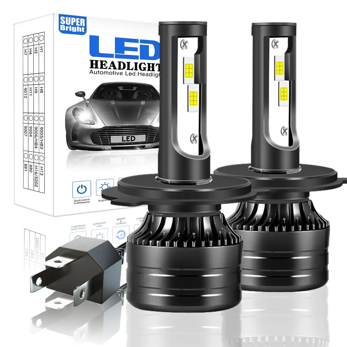 100W 16000LM LED Headlights Bulb High/Low Beam 6000K Super Bright Conversion Kit[2PC - H4/HB2/9003]