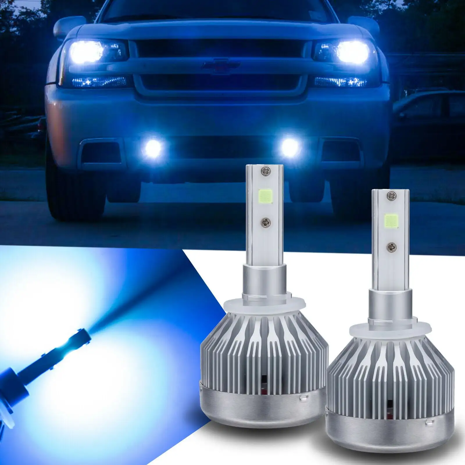 Xotic Tech 2pcs 881 880 Ice Blue 8000K COB LED Fog Light Low High Beam Bulb