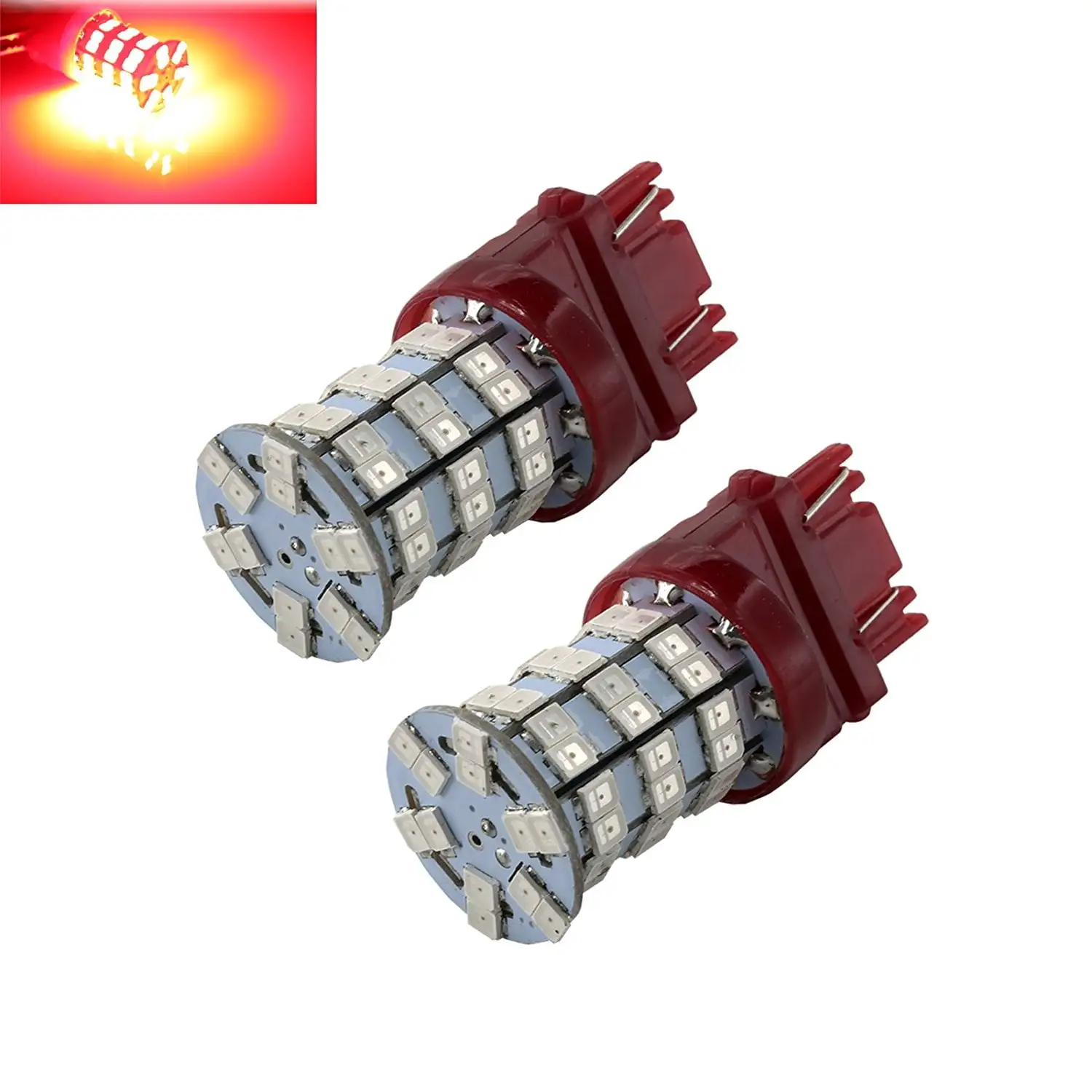 3157 Red High Power 2835 Chip 60-LED Turn Signal/Brake/Tail Light Bulbs (3157. Red)